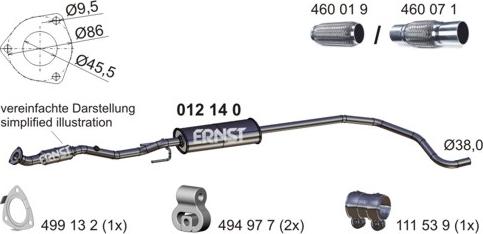 ERNST 012140 - Середній глушник вихлопних газів autocars.com.ua