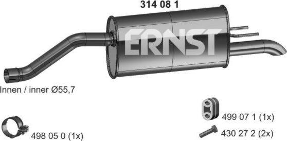 ERNST 034081 - Глушник вихлопних газів кінцевий autocars.com.ua