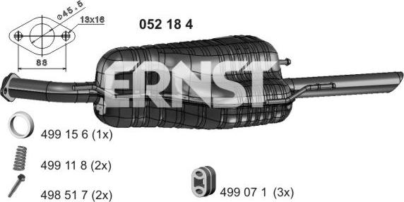 ERNST 052184 - Глушник вихлопних газів кінцевий autocars.com.ua