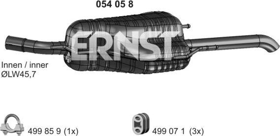 ERNST 054058 - Глушник вихлопних газів кінцевий autocars.com.ua