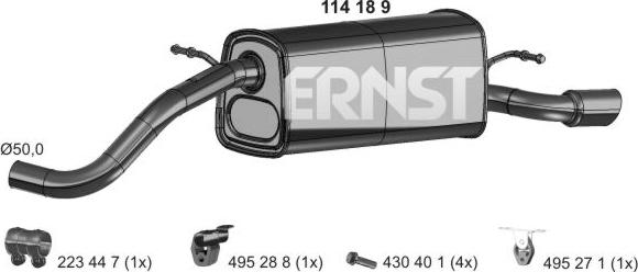 ERNST 114189 - Глушник вихлопних газів кінцевий autocars.com.ua