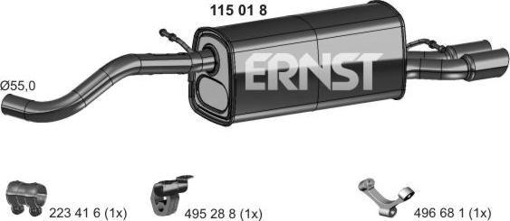 ERNST 115018 - Глушник вихлопних газів кінцевий autocars.com.ua