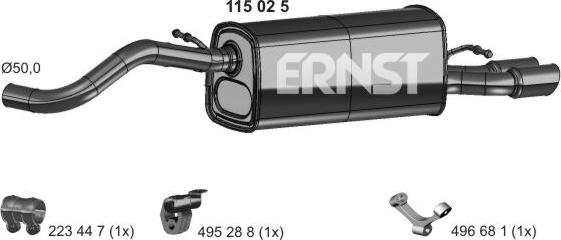 ERNST 115025 - Глушник вихлопних газів кінцевий autocars.com.ua