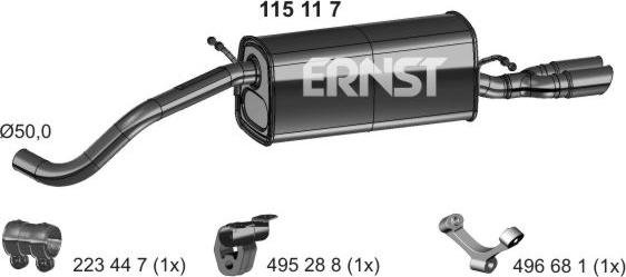 ERNST 115117 - Глушник вихлопних газів кінцевий autocars.com.ua