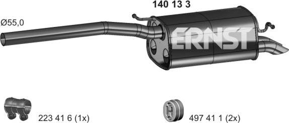 ERNST 140133 - Глушник вихлопних газів кінцевий autocars.com.ua