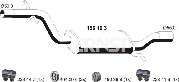 ERNST 156103 - Средний глушитель выхлопных газов avtokuzovplus.com.ua