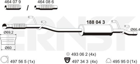 ERNST 188043 - Середній глушник вихлопних газів autocars.com.ua