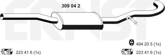 ERNST 309042 - Середній глушник вихлопних газів autocars.com.ua