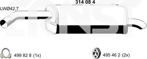 ERNST 314084 - Глушник вихлопних газів кінцевий autocars.com.ua