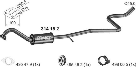 ERNST 314152 - Середній глушник вихлопних газів autocars.com.ua