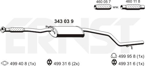 ERNST 343039 - Середній глушник вихлопних газів autocars.com.ua