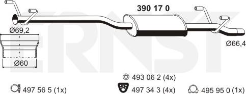 ERNST 390170 - Средний глушитель выхлопных газов avtokuzovplus.com.ua