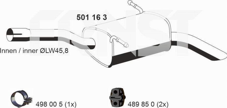 ERNST 501163 - Глушник вихлопних газів кінцевий autocars.com.ua