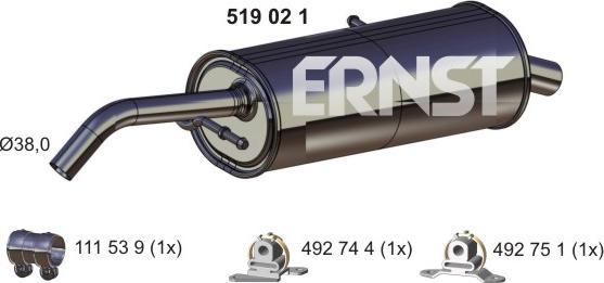 ERNST 519021 - Глушник вихлопних газів кінцевий autocars.com.ua