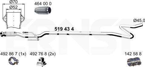 ERNST 519434 - Труба вихлопного газу autocars.com.ua