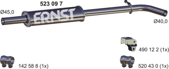 ERNST 523097 - Середній глушник вихлопних газів autocars.com.ua