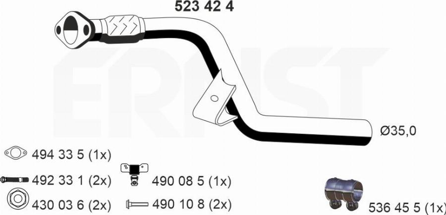 ERNST 523424 - Труба вихлопного газу autocars.com.ua