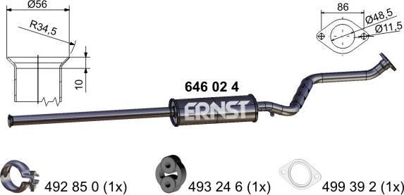 ERNST 646024 - Средний глушитель выхлопных газов avtokuzovplus.com.ua