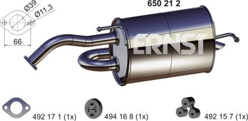 ERNST 650212 - Глушник вихлопних газів кінцевий autocars.com.ua