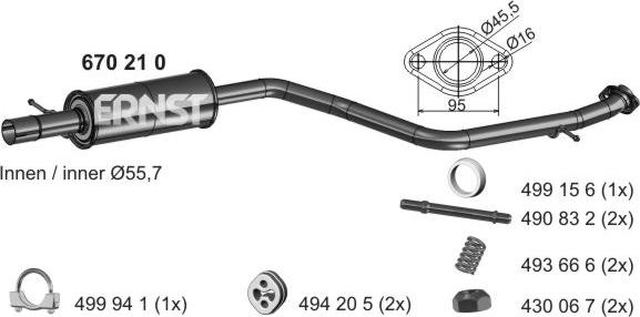 ERNST 670210 - Средний глушитель выхлопных газов avtokuzovplus.com.ua