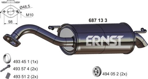 ERNST 687133 - Глушник вихлопних газів кінцевий autocars.com.ua