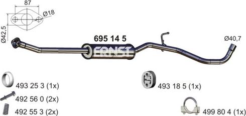 ERNST 695145 - Середній глушник вихлопних газів autocars.com.ua