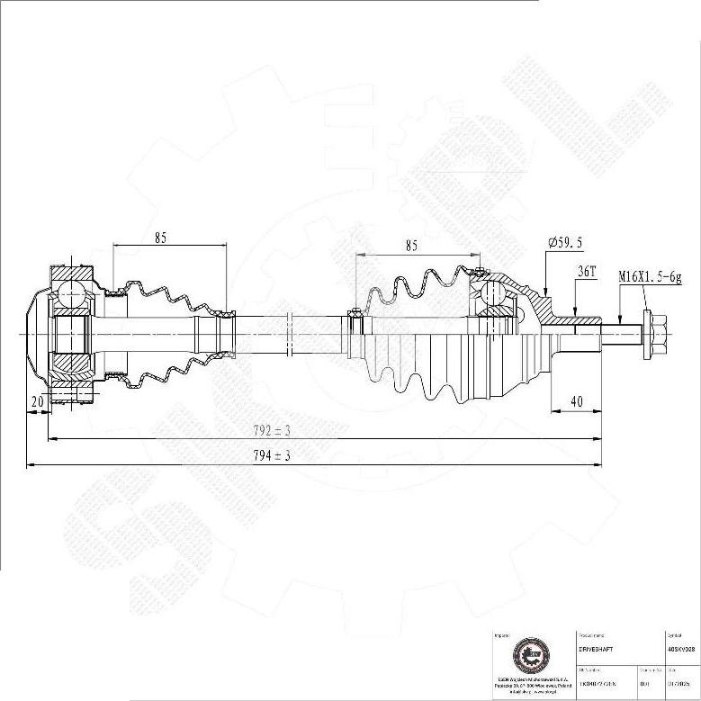 Esen SKV 40SKV028 - Приводний вал autocars.com.ua