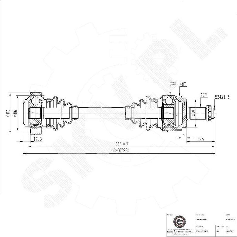 Esen SKV 40SKV116 - Приводний вал autocars.com.ua