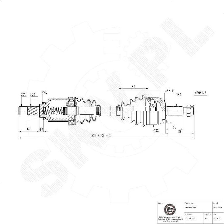 Esen SKV 40SKV143 - Приводний вал autocars.com.ua