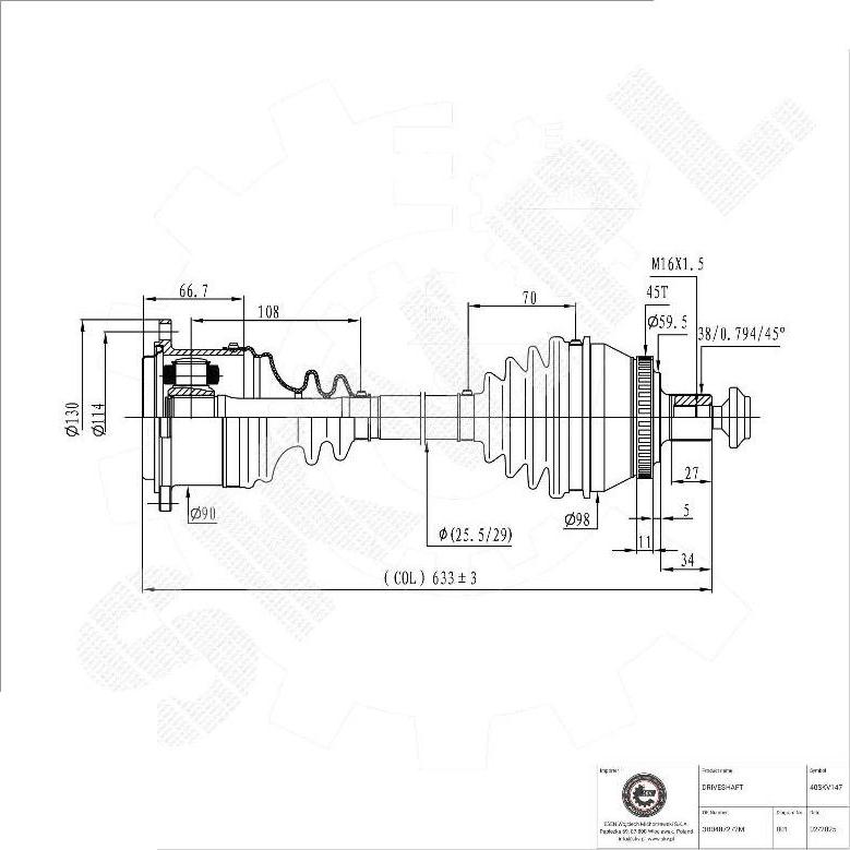 Esen SKV 40SKV147 - Приводний вал autocars.com.ua