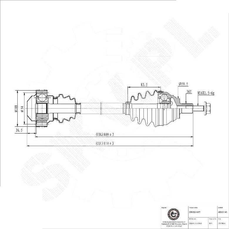 Esen SKV 40SKV149 - Приводний вал autocars.com.ua
