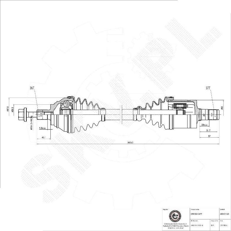 Esen SKV 40SKV160 - Приводний вал autocars.com.ua