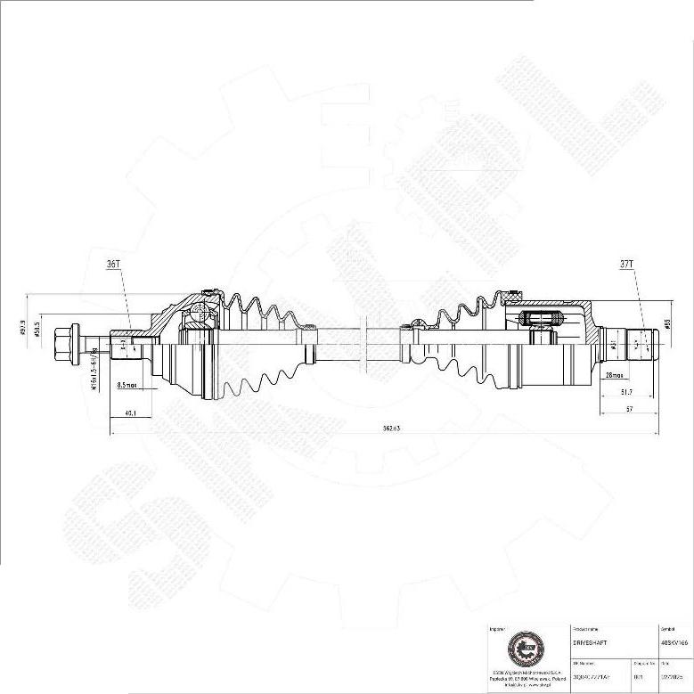 Esen SKV 40SKV166 - Приводний вал autocars.com.ua