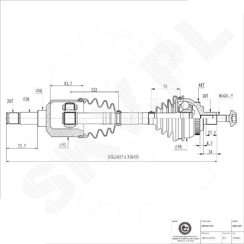 Esen SKV 40SKV207 - Приводний вал autocars.com.ua