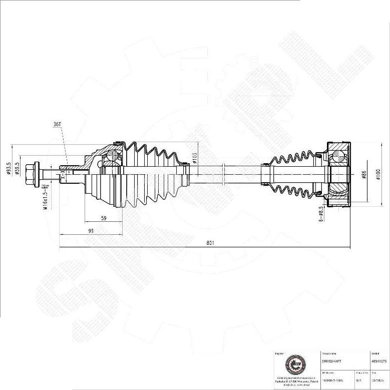 Esen SKV 40SKV273 - Приводний вал autocars.com.ua