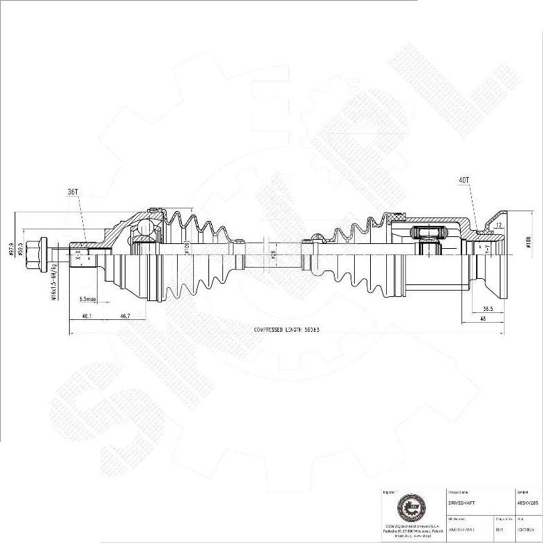 Esen SKV 40SKV285 - Приводний вал autocars.com.ua