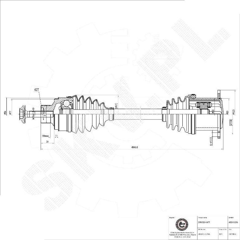 Esen SKV 40SKV296 - Приводний вал autocars.com.ua