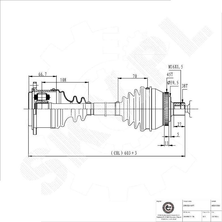 Esen SKV 40SKV304 - Приводний вал autocars.com.ua
