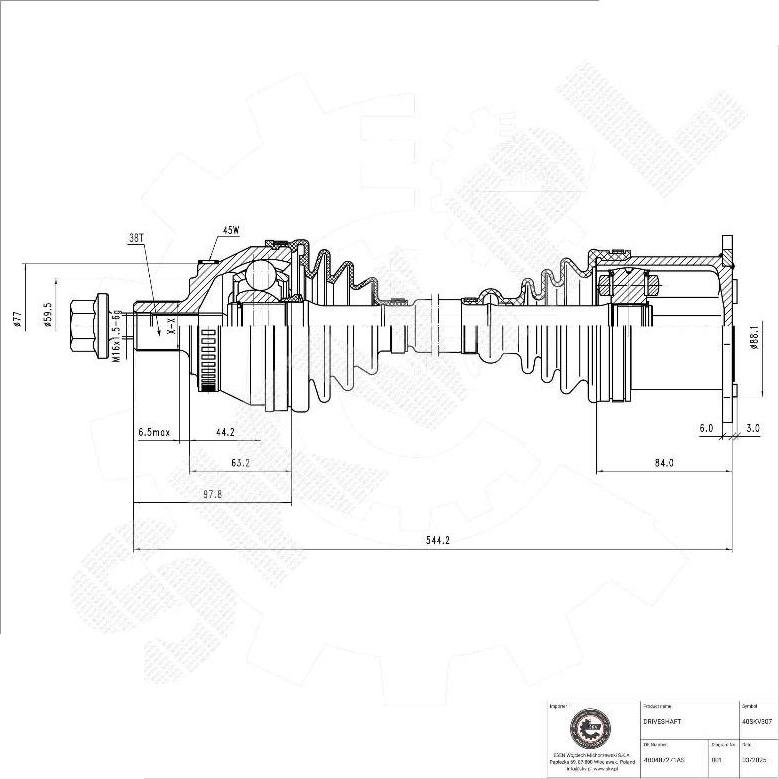Esen SKV 40SKV307 - Приводний вал autocars.com.ua