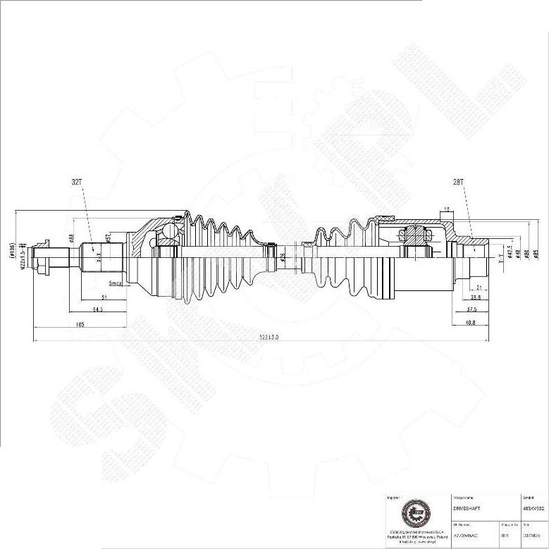Esen SKV 40SKV332 - Приводний вал autocars.com.ua