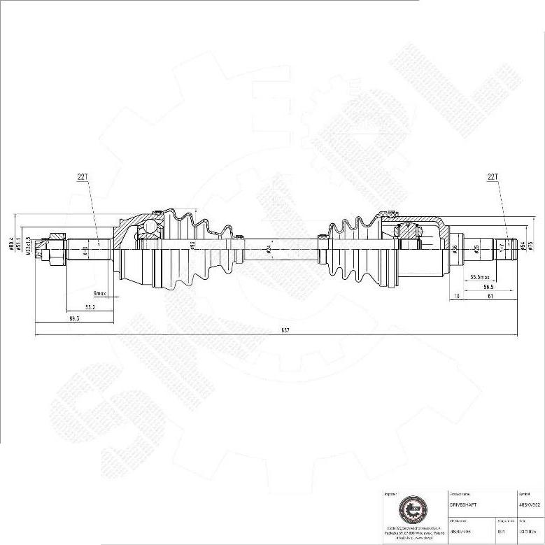 Esen SKV 40SKV352 - Приводний вал autocars.com.ua