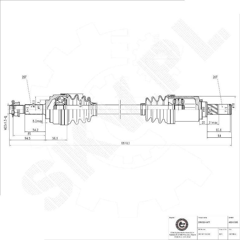 Esen SKV 40SKV385 - Приводний вал autocars.com.ua