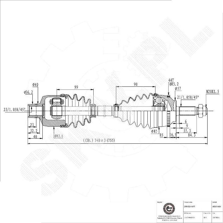 Esen SKV 40SKV404 - Приводний вал autocars.com.ua