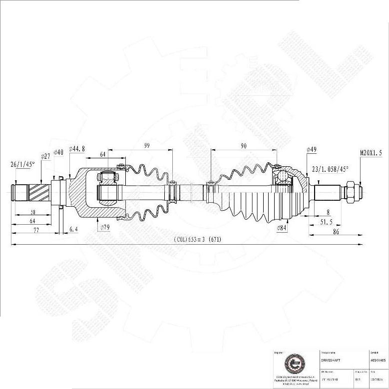 Esen SKV 40SKV405 - Приводний вал autocars.com.ua