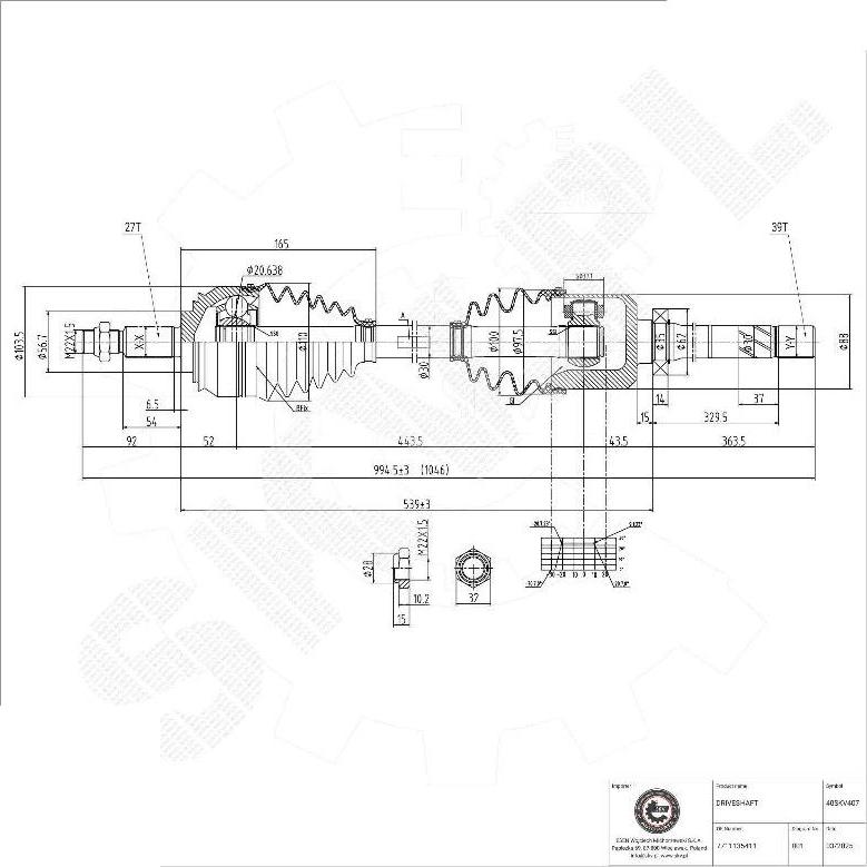 Esen SKV 40SKV407 - Приводний вал autocars.com.ua