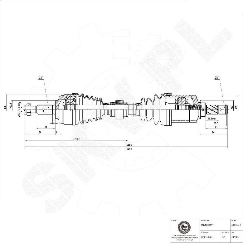 Esen SKV 40SKV419 - Приводний вал autocars.com.ua