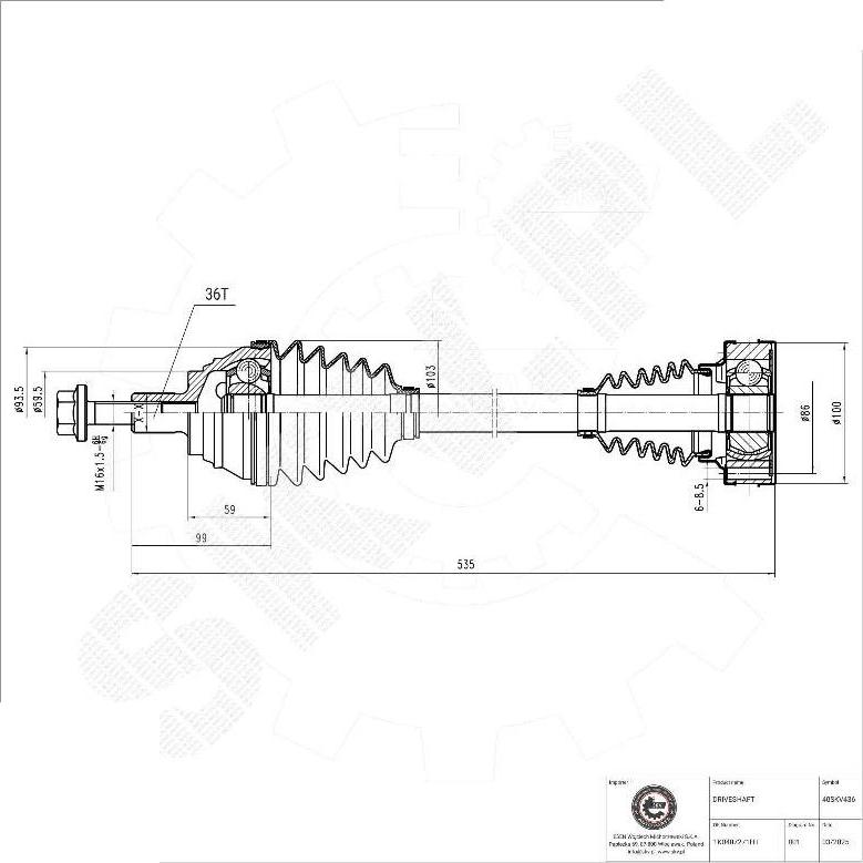 Esen SKV 40SKV436 - Приводний вал autocars.com.ua