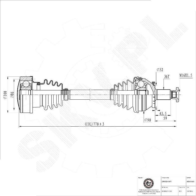 Esen SKV 40SKV441 - Приводний вал autocars.com.ua