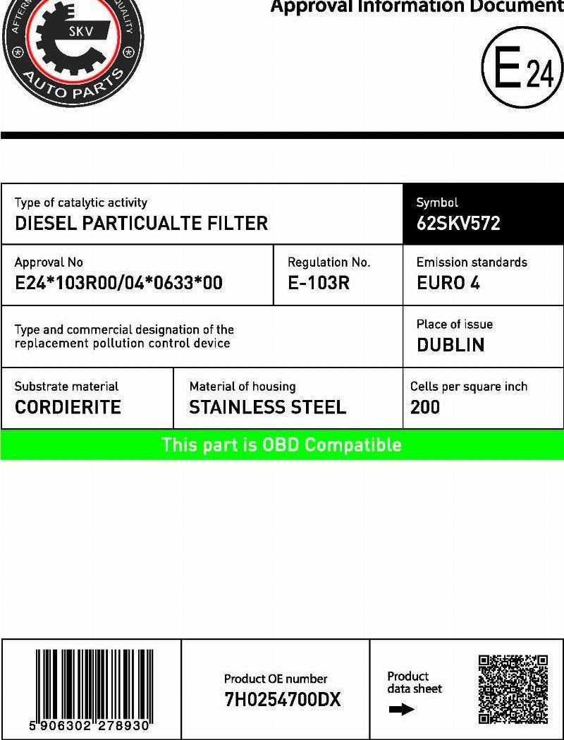 Esen SKV 62SKV572 - сажі / частковий фільтр, система вихлопу ОГ autocars.com.ua