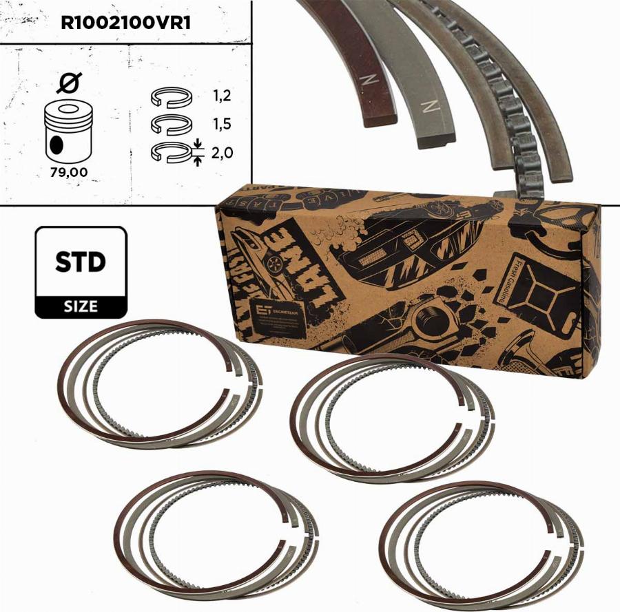 ET Engineteam R1002100VR1 - Комплект поршневих кілець autocars.com.ua